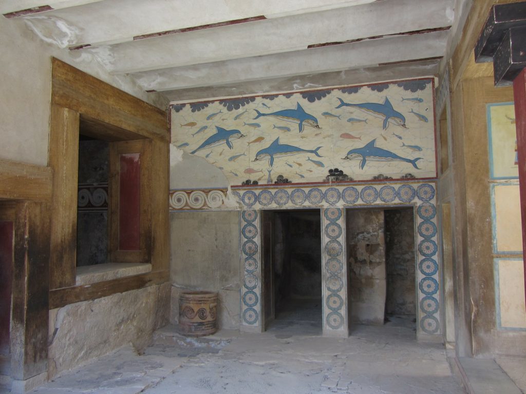 Das Delfinfresco vom Palast von Knossos gehört zu den besterhaltenen Wandbildern der minoischen Zeit.
