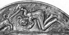 Detail der Bodenplatte vom Kessel von Gundestrup, ein Silberfund aus der Eisenzeit (Sophus Müller, 1892)