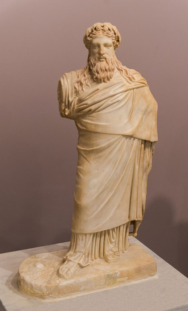 Altgriechische Statue aus Knossos, älterer Mann (vielleicht soll sie Dionysos darstellen), Romanfiguren-Vorlage für Daidalos