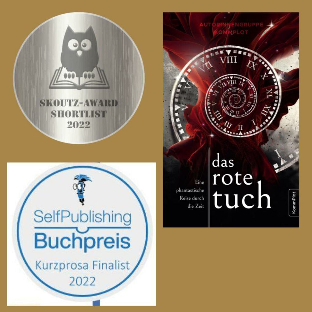 Das rote Tuch, die erste Anthologie vom KommPlot & friends auf den Shortlists vom SelfPublishing Buchpreis 2022 und vom Skoutz Award 2022