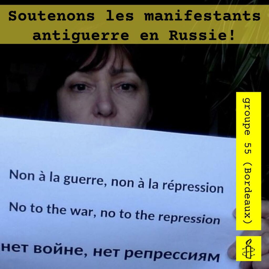 Instagram-Beitrag von Amnesty Bordeaux: Nein zum Krieg, nein zur Repression.