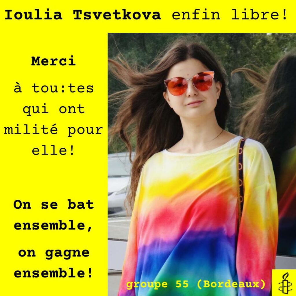 Instagram-Beitrag von Amnesty Bordeaux mit Yulia Tsvetkova